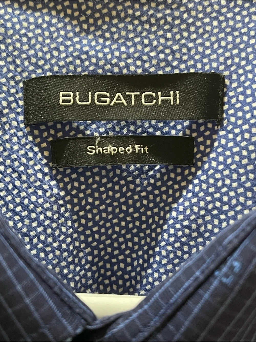 Bugatchi Navy Blue Geometric Print Dress Shirt 100% Cotton L